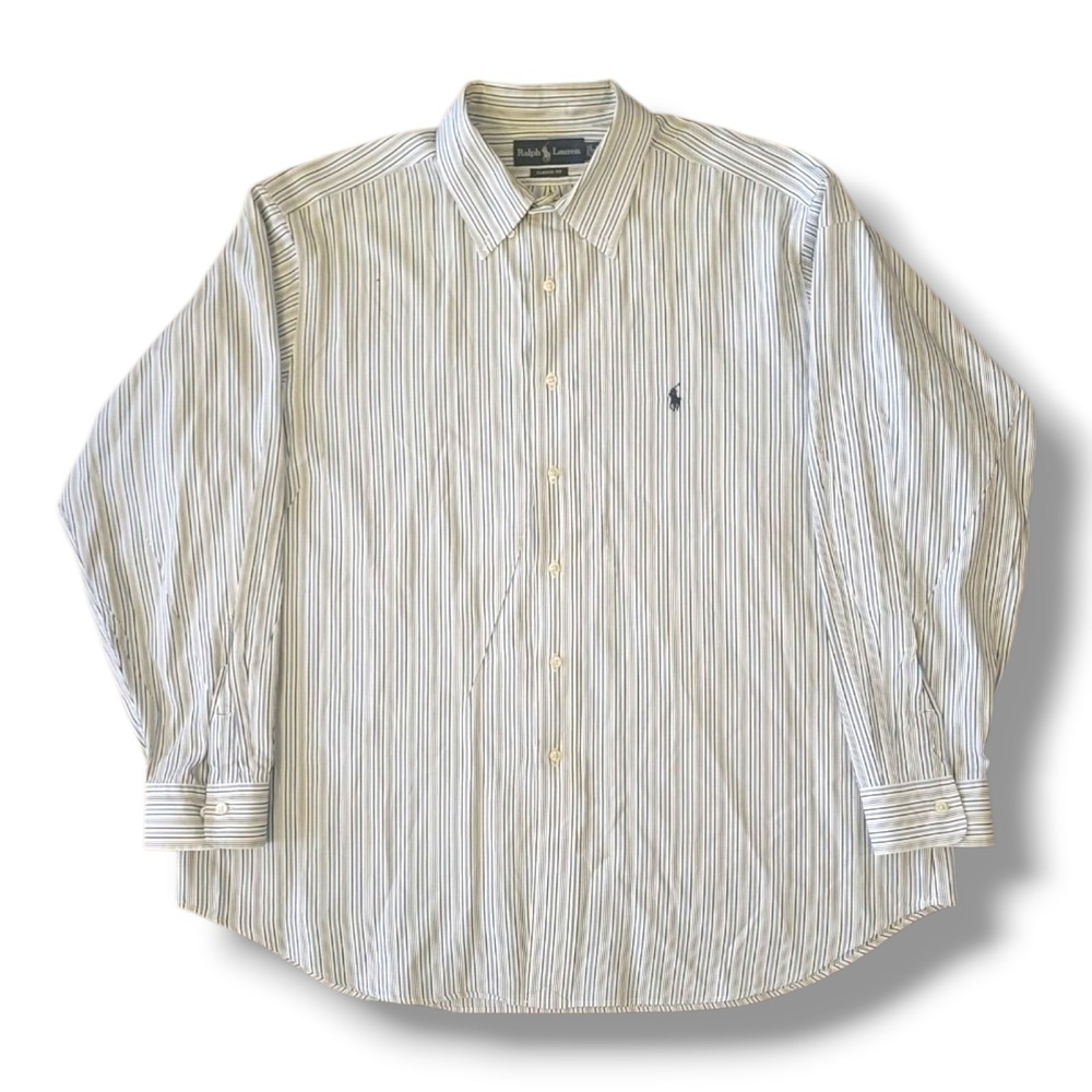 Ralph Lauren Mens XL Classic Fit Blue White Stripe Poplin Shirt